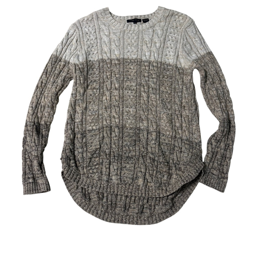 Women's JEANNE PIERRE 100% Cotton Cable Knit Crew Neck Sweater M Beige Brown